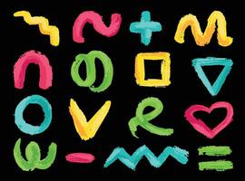 Bright hand-drawn strokes, rough scribbles, like brush strokes, colored chalks or crayons. Elements of naive design. vector