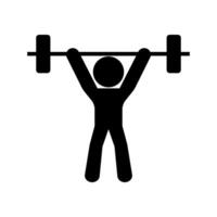 Weightlifter lifting barbell overhead silhouette. vector