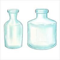 Glass bottles. Empty bottles isolated on a white background. Watercolor vector