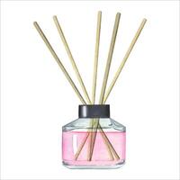 Watercolor pink air refreshing diffusers and incense sticks . Hand drawn illustration on isolated background vector