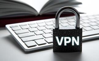 durable padlock with inscription VPN with the computer keyboard Internet security photo