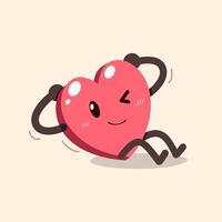 cartoon heart character doing sit up exercise vector