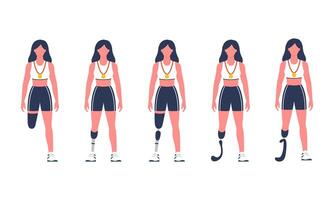 Set of a Paralympic champion with a prosthetic leg. illustration. vector