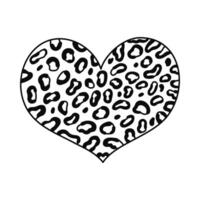 Cute doodle heart with leopard pattern in Y2k aesthetic. Retro love symbol with animal print from 90s, 00s. Hand drawn simple heart isolated with outline. Nostalgia for vintage and 1990s vibes. vector