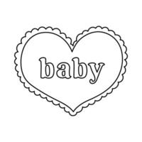 Cute line doodle heart with lettering Baby in Y2k aesthetic. Retro love symbol from 90s and 00s. Hand drawn simple heart with typography isolated on white background. Nostalgia for 1990s vibes. vector