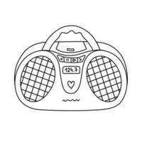 Cute doodle retro radio from 90s, 00s with outline. Old CD player, radio, audio player for music as badge of 1990s. Nostalgia for vintage, Y2k aesthetic, vibes. Hand drawn clipart isolated on white. vector