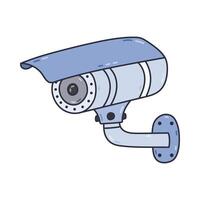 Cute outline smart security camera for home safety, surveillance. Hand drawn closed CCTV camera to protect public and private property isolated. Remote house security device controlling via telephone vector