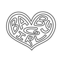 Cute doodle heart with lettering Baby Girl in Y2k aesthetic. Retro love symbol from 90s and 00s. Hand drawn outline simple heart with typography isolated on background. Nostalgia for 1990s vibes. vector