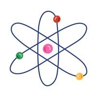 Cute cartoon atom diagram with neutron, proton, and electron. Hand drawn atomic structure as sign of science, physics, chemistry and nuclear model. Scientific clipart isolated on white background. vector