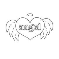 Cute doodle heart with lettering Angel, wings, nimbus in Y2k aesthetic. Retro love symbol from 90s, 00s. Hand drawn outline simple heart with typography isolated on white. Nostalgia for 1990s vibes. vector