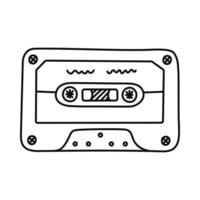 Cute doodle audio tape from Y2k aesthetic. Retro cassette, music mixtape as symbol of 90s and 00s. Hand drawn outline stereo device isolated on white background. Nostalgia for vintage and 1990s vibes. vector