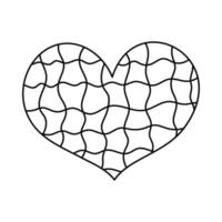 Cute line doodle cartoon heart with checkered pattern in Y2k aesthetic. Retro love symbol from 90s and 00s. Hand drawn simple heart with print isolated on white background. Nostalgia for 1990s vibes. vector