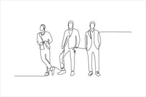continuous line of three business people standing vector