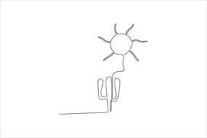 continuous line illustration of cactus tree with sun vector