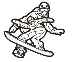 Outline Extreme Sport Snowboard Players vector
