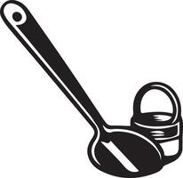 a black and white illustration of a spoon and a can vector