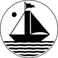 a black and white logo of a sailboat in the ocean vector