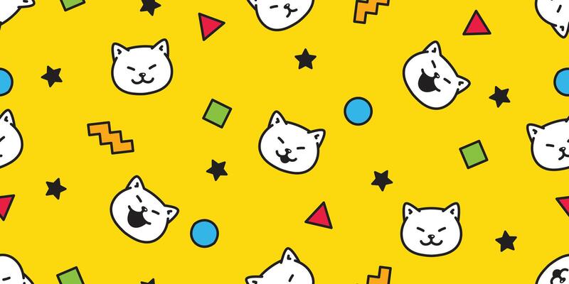cat seamless pattern kitten head face star polka dot triangle square zigzag cartoon gift wrapping paper tile background repeat wallpaper doodle geometric scarf isolated illustration design