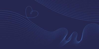 Abstract background. Wavy tech lines on a dark blue background. Flowing lines with heart shape. Futuristic background template for banner, landing, website, poster, cover, and brochure. EPS10. vector