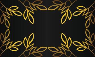 Golden frame with leaves on black background vector
