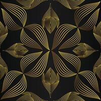 Golden seamless pattern with lines and curves on black background vector