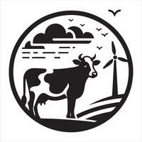 cow silhouette with a mill in the background vector