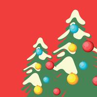 Merry Christmas greeting card template with festive Christmas trees colorful baubles and snow covered branches on a vibrant red background. Modern beautiful Xmas design with typography. Minimal art vector