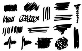Set of different brush stroke texture. Marker drawing, grunge doodles, charcoal scribbles, brush strokes. Abstract shapes and curves set. Hand drawn pen doodles. Dirty graphic texture brushes. vector