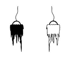 Silhouette o hanging sign board. Halloween nameplate in graphic style. Hand drawn line illustration. The dripping shape resembles a creepy, melted object. Clipart of a monochrome item in doodle style vector