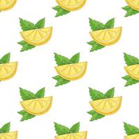 Seamless hand-drawn lemon pattern. A flowering plant with leaves. A slice of lemon. Citrus. Orange, grapefruit. Great for a poster, menu or label. vector
