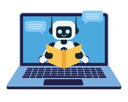 Flat icon of robot reading a book isolated on transparent background vector
