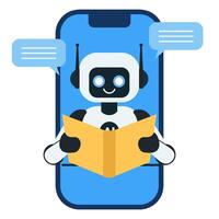 Robot reading a book on the phone illustration isolated on transparent background vector
