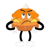 Cute illustration of a pie character in the form of a sad and a round pie with cream topping waving happily. Various expressions, suitable for halloween themed designs. vector