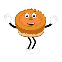 Cute illustration of a pumpkin pie character in the form of a smiling round pumpkin pie with a raised thumb cream topping waving happily. Various expressions, suitable for halloween themed designs. vector