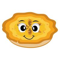 Cute illustration of a pie character in the form of a smiling, a round pie with cream topping waving happily. Various expressions, suitable for halloween themed designs. vector