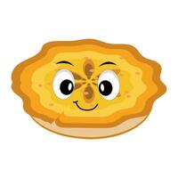 Cute illustration of smiling character with raised thumb and round pie with cream topping waving happily. Various expressions, suitable for Halloween themed design vector