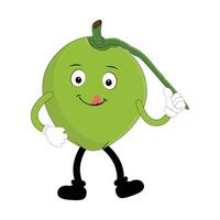 Cute coconut mascot cartoon posing, Illustration Happy Coconut Character Summer Design with a straw, a slice of lemon and a small umbrella, while others gave a thumbs up, twenty six vector