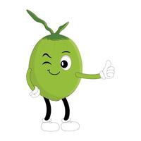 Set of green coconut fruit cartoon character, Mascot poses with smile expression Isolated design Illustration, print vector