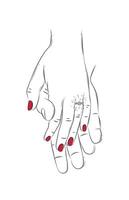 Hands of woman with ring and man holding each other and waiting for the wedding drawing on white background with red vector