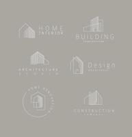 Building and house labels with lettering drawing in modern linear style on grey background vector