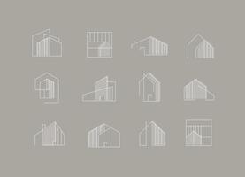 Building and house icons drawing in modern linear style on beige grey background vector