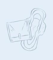 Women sanitary pad packed and unpacked composition drawing on blue background vector