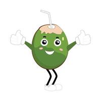 Set of green coconut fruit cartoon character, Mascot poses with smile expression Isolated design Illustration, thumb up vector