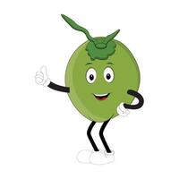 Set of green coconut fruit cartoon character, Mascot poses with smile expression Isolated design Illustration, hands on hip vector