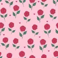 Simple seamless pattern with red roses on a pink background. graphics. vector