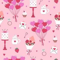 Valentine's day seamless pattern with different items. graphics. vector