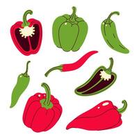 Set of red and green peppers isolate on white background. graphics. vector