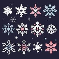 Set of snowflakes of different shapes, sizes and colors. graphics. vector
