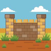 A brick wall with a gate and grass in the background vector