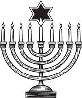 A black and white drawing of a menorah with candles vector